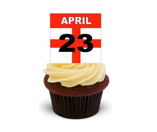 23STEN APRIL ST GEORGS TAG FAHNE - - 12 essbare hochwertige stehende Kuchen Toppers - APRIL 23 ST GEORGES DAY FLAG von JPS