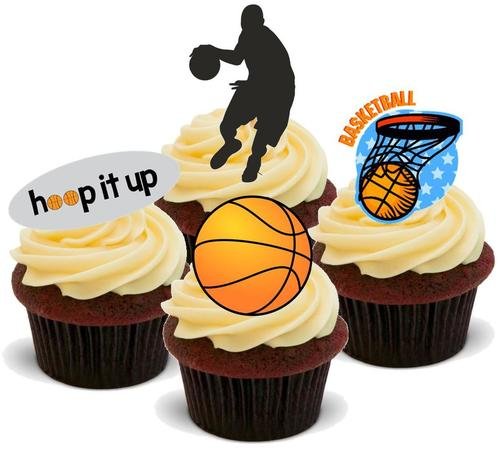 BASKETBALL MISCHUNG - 12 essbare hochwertige stehende Waffeln Kuchen Toppers - BASKETBALL MIX von JPS