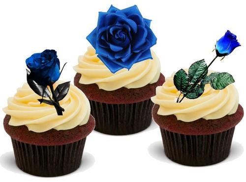 BLAUE ROSEN MISCHUNG - 12 essbare hochwertige stehende Waffeln Kuchen Toppers - BLUE ROSE MIX von JPS