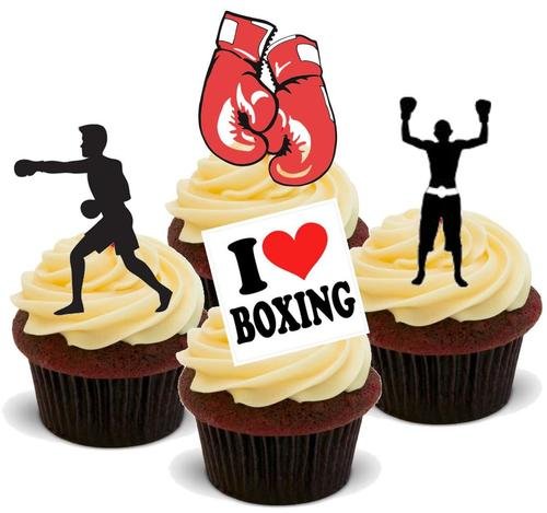 BOXEN MISCHUNG - 12 essbare hochwertige stehende Waffeln Kuchen Toppers - BOXING MIX von JPS