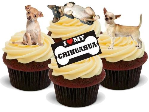 CHIHUAHUA MISCHUNG - 12 essbare hochwertige stehende Waffeln Kuchen Toppers - CHIHUAHUA MIX von JPS