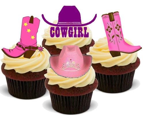 COWGIRL MISCHUNG - 12 essbare hochwertige stehende Waffeln Kuchen Toppers - COWGIRL MIX von JPS