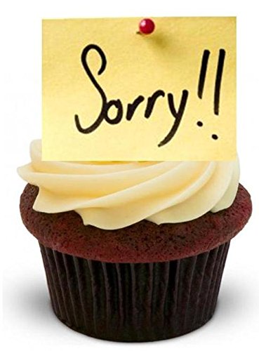 ES TUT MIR LEID! GELBER NOTIZBLOCK - 12 essbare hochwertige stehende Waffeln Kuchen Toppers - SORRY! YELLOW NOTE von JPS