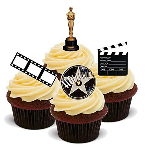 FILM KAMERA ACTION HOLLYWOOD MUSTERMISCHUNG - - 12 essbare hochwertige stehende Kuchen Toppers - Hollywood Style Mix Film Camera Action von JPS