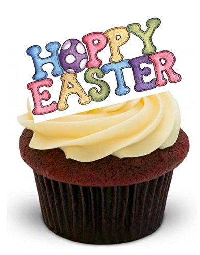 FROHE OSTERN 1 - 12 essbare hochwertige stehende Waffeln Kuchen Toppers - HAPPY EASTER 1 von JPS