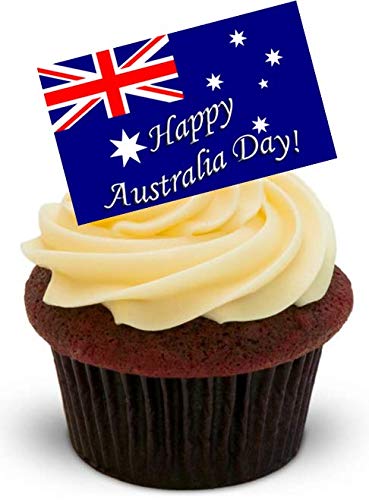 GLÜCKLICHER AUSTRALIEN TAG - 12 essbare hochwertige stehende Kuchen Toppers - HAPPY AUSTRALIA DAY FLAG von JPS