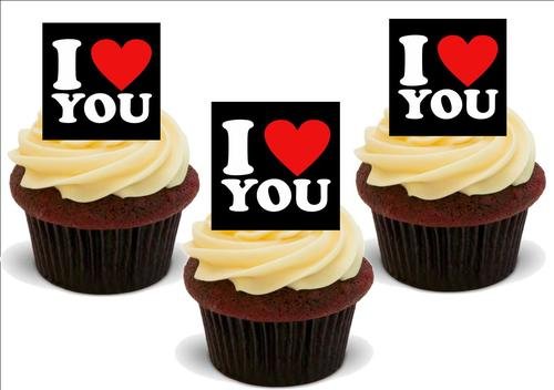 ICH LIEBE DICH - 12 essbare hochwertige stehende Waffeln Kuchen Toppers - I LOVE YOU 12 von JPS