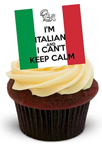 ITALIENISCH KANN NICHT RUHE BEWAHREN - 12 essbare hochwertige stehende Waffeln Kuchen Toppers - ITALIAN CAN'T KEEP CALM von JPS