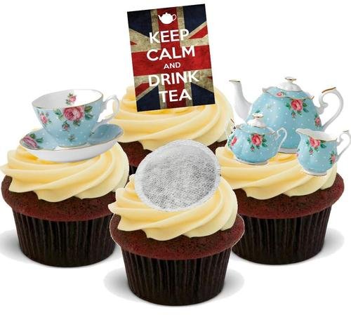 KEEP CALM DRINK TEA UNION JACK MIX - 12 essbare hochwertige stehende Waffeln Kuchen Toppers - KEEP CALM DRINK TEA UNION JACK MIX von JPS