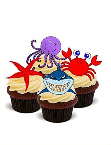 MEERESWESEN MISCHUNG - 12 essbare hochwertige stehende Kuchen Toppers - SEA CREATURES MIX von JPS