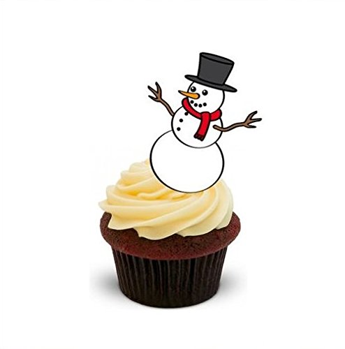 NIEDLICHER WEIHNACHTEN SCHNEEMAN - 12 essbare hochwertige stehende Waffeln Kuchen Toppers - CUTE CHRISTMAS SNOWMAN von JPS