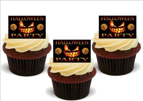 Orange und schwarzes gespentisches HALLOWEEN PARTY Schild- 12 essbare hochwertige stehende Waffeln Kuchen Toppers - Orange Black Spooky HALLOWEEN PARTY Sign von JPS