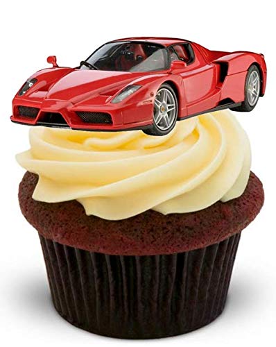 ROTES FERRARI AUTO - 12 essbare hochwertige stehende Waffeln Kuchen Toppers - RED FERRARI CAR von JPS