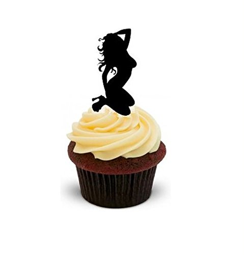 SEXY ERWACHSENE TÄNZERIN - 12 essbare hochwertige stehende Kuchen Toppers - SEXY ADULT DANCER SILHOUETTE von JPS