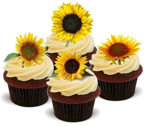 SONNENBLUME MISCHUNG - 12 essbare hochwertige stehende Waffeln Kuchen Toppers - SUNFLOWER MIX von JPS