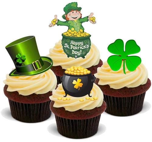 ST PATRICKS DAY MISCHUNG 2 - 12 essbare hochwertige stehende Waffeln Kuchen Toppers - ST PATRICKS DAY MIX 2 von JPS