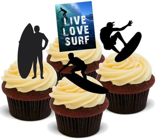 SURFEN MISCHUNG - 12 essbare hochwertige stehende Waffeln Kuchen Toppers - SURFING MIX von JPS