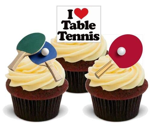 TISCHTENNIS MISCHUNG - 12 essbare hochwertige stehende Waffeln Kuchen Toppers - TABLE TENNIS MIX von JPS