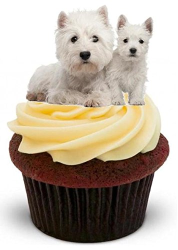 WEST HIGHLAND TERRIER MIT EINEM WELPE - 12 essbare hochwertige stehende Waffeln Kuchen Toppers - WEST HIGHLAND TERRIER WITH PUP von JPS