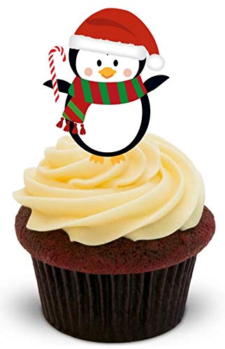 ZUCKERSTANGE PINGUIN - 12 essbare hochwertige stehende Waffeln Kuchen Toppers - CHRISTMAS CANDY CANE PENGUIN von JPS