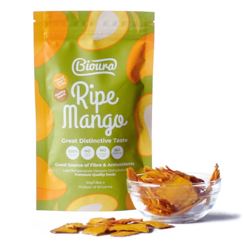 Leckere getrocknete reine Mangostreifen, Immunverstärkend, gesunder Snack, Premium-Qualität, natürlich getrocknete Mango, keine Zusatzstoffe, kein Öl, ohne Zuckerzusatz, Sri Lanka Mango, 50 g von JSHARA