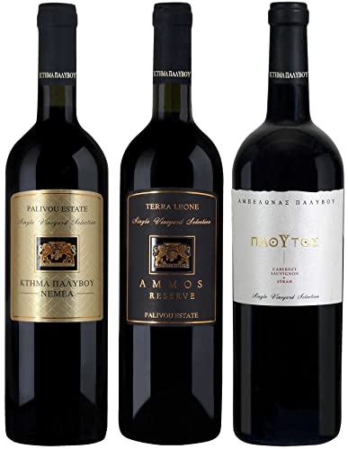 Geniesserpaket Wein-Juwelen aus PDO Nemea Peloponnes Griechenland Palivou Estate: Ammos Reserva Terra Leone, Ploutos Rotwein 3 x 750ml von JT-Lizenzen