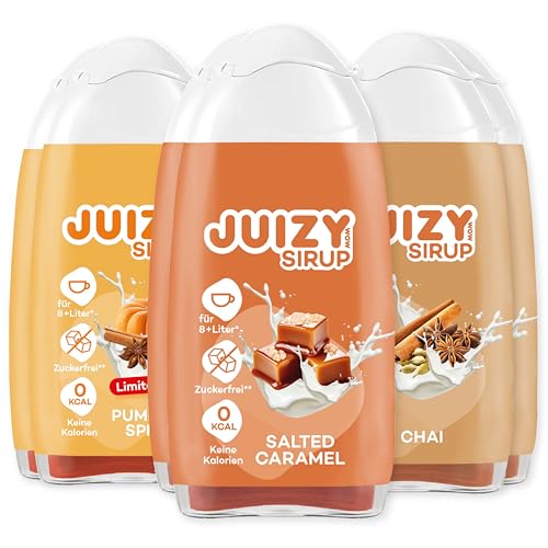 Weihnachten Getränkesirup Geschenk | Salted Caramel - Chai - Pumpkin Spice | Zuckerfrei Christmas Flavour Drops | 6 x 65ml Konzentrat Winter Edition | Natürlicher Getränkesirup | Zero Kalorien Vegan von JUIZY WOW