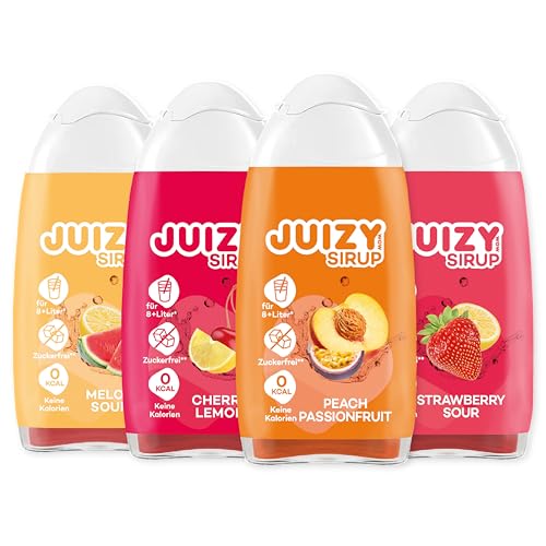 JUIZY WOW Mixed Flavours (Melone, Peach, Cherry Lemon, Strawberry Sour) - Zuckerfreier Getränkesirup | Natürlicher Geschmack - Low Calorie | Vegan 4 x 65ml von JUIZY WOW