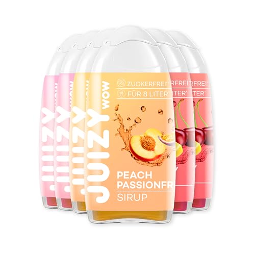 JUIZY WOW Sirup Zuckerfrei | 6 x 65ml Mixed - Bis 72L Natürlicher Getränkesirup | Zero Kalorien | Vegan 6er Bundle - Pink Grapefruit, Cherry Lemon, Peach Passionfruit | More - Sodastream kompatibel von JUIZY WOW