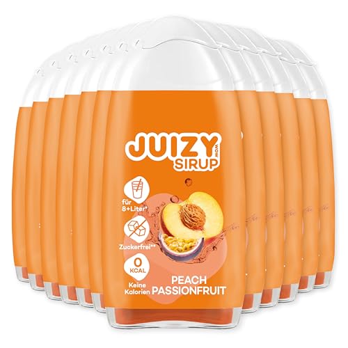 JUIZY WOW Sirup Zuckerfrei | 12 x 65ml Peach Passionfruit Geschmack - Bis 144L Natürlicher Getränkesirup | Zero Kalorien | Vegan | Getränkekonzentrat Fertiggetränk | More Juice - Less Calories von JUIZY WOW