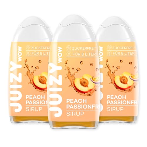 JUIZY WOW Sirup Zuckerfrei | 3 x 65ml Peach Passionfruit Geschmack - Bis 144L Natürlicher Getränkesirup | Zero Kalorien | Vegan | Getränkekonzentrat Fertiggetränk | More Juice - Less Calories von JUIZY WOW