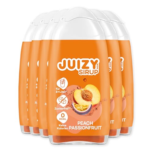 JUIZY WOW Sirup Zuckerfrei | 6 x 65ml Peach Passionfruit Geschmack - Bis 72L Natürlicher Getränkesirup | Zero Kalorien | Vegan| Getränkekonzentrat Fertiggetränk | More Juice - Less Calories von JUIZY WOW