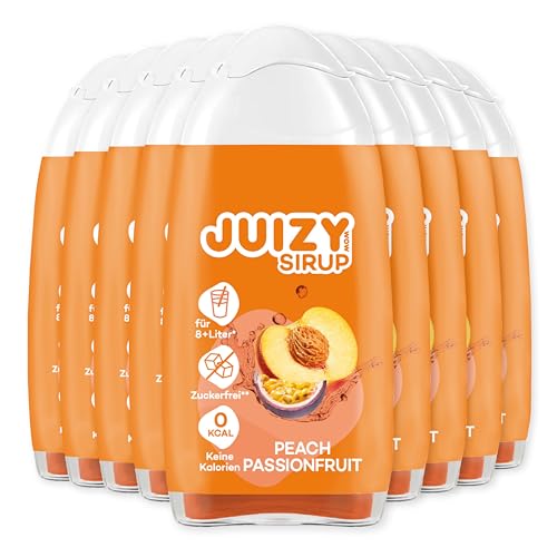 JUIZY WOW Sirup Zuckerfrei | 9 x 65ml Peach Passionfruit Geschmack - Bis 108L Natürlicher Getränkesirup | Zero Kalorien | Vegan | Getränkekonzentrat Fertiggetränk | More Juice - Less Calories von JUIZY WOW