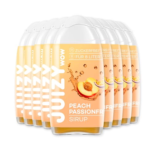 JUIZY WOW Sirup Zuckerfrei | 9 x 65ml Peach Passionfruit Geschmack - Bis 108L Natürlicher Getränkesirup | Zero Kalorien | Vegan | Getränkekonzentrat Fertiggetränk | More Juice - Less Calories von JUIZY WOW