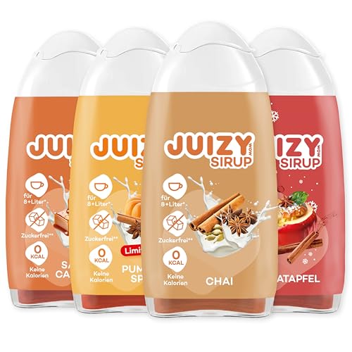 JUIZY WOW Salted Caramel - Bratapfel - Chai - Pumpkin Spice | Zuckerfrei Flavour Drops | 4 x 65ml Getränkekonzentrat Winter Edition | Natürlicher Getränkesirup | Zero Kalorien Vegan von JUIZY WOW