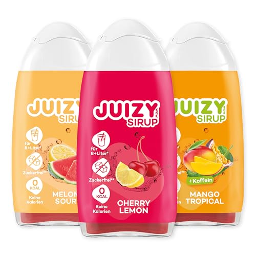 JUIZY WOW Sirup Zuckerfrei | 3 x 65ml Fruity-Mixed - Bis 36L Natürlicher Getränkesirup | Zero Kalorien | Vegan 3er Bundle - Melon Sour, Mango Tropical, Cherry Lemon | More Juice - Less Calories von JUIZY WOW