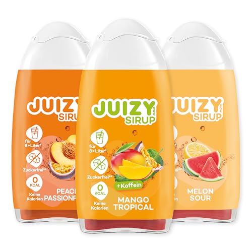 JUIZY WOW Sirup Zuckerfrei | 3 x 65ml Orange-Mixed - Bis 36L Natürlicher Getränkesirup | Zero Kalorien | Vegan 3er Bundle - Peach Passionfruit, Melon Sour, Mango Tropical | More Juice - Less Calories von JUIZY WOW