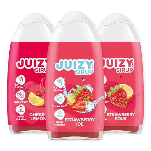 JUIZY WOW Sirup Zuckerfrei | 3 x 65ml Red-Mixed - Bis 36L Natürlicher Getränkesirup | Zero Kalorien | Vegan 3er Bundle - Strawberry Sour, Cherry Lemon, Strawberry Ice| More Juice - Less Calories von JUIZY WOW