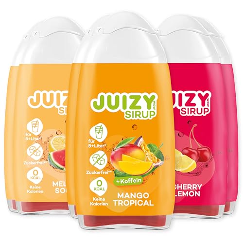 JUIZY WOW Sirup Zuckerfrei | 6 x 65ml Fruity-Mixed - Bis 72L Natürlicher Getränkesirup | Zero Kalorien | Vegan 6er Bundle - Melon Sour, Mango Tropical, Cherry Lemon | More Juice - Less Calories von JUIZY WOW