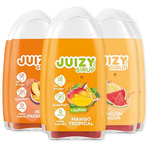 JUIZY WOW Sirup Zuckerfrei | 6 x 65ml Orange-Mixed - Bis 72L Natürlicher Getränkesirup | Zero Kalorien | Vegan 6er Bundle - Peach Passionfruit, Melon Sour, Mango Tropical | More Juice - Less Calories von JUIZY WOW