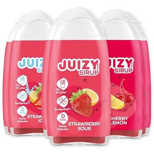 JUIZY WOW Sirup Zuckerfrei | 6 x 65ml Red-Mixed - Bis 72L Natürlicher Getränkesirup | Zero Kalorien | Vegan 6er Bundle - Strawberry Sour, Cherry Lemon, Strawberry Ice| More Juice - Less Calories von JUIZY WOW