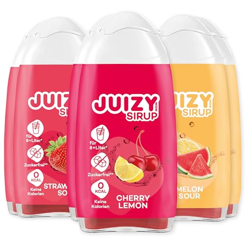 JUIZY WOW Sirup Zuckerfrei | 6 x 65ml Sour-Mixed - Bis 72L Natürlicher Getränkesirup | Zero Kalorien | Vegan 6er Bundle - Strawberry Sour, Melon Sour, Cherry Lemon | More Juice - Less Calories von JUIZY WOW