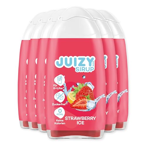 JUIZY WOW Sirup Zuckerfrei | 6 x 65ml Strawberry Ice Geschmack - Bis 72L Natürlicher Getränkesirup | Zero Kalorien | Vegan 6er Vital Drink | Getränkekonzentrat Fertiggetränk | More Juice Less Calories von JUIZY WOW