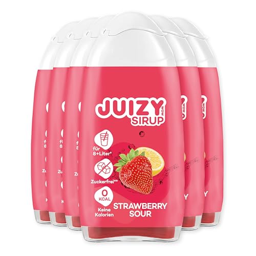 JUIZY WOW Sirup Zuckerfrei | 6 x 65ml Strawberry Sour Geschmack - Bis 72L Natürlicher Getränkesirup | Zero Kalorien | Vegan 6er Bundle | Getränkekonzentrat Fertiggetränk | More Juice - Less Calories von JUIZY WOW