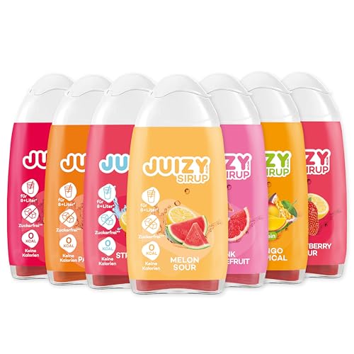 JUIZY WOW Sirup Zuckerfrei | 7 x 65ml - Bis 84L Natürlicher Getränkesirup | Zero Kalorien | Vegan - Melon, Mango, Strawberry Ice, Grapefruit, Cherry, Passionfruit | More Juice - Less Calories von JUIZY WOW