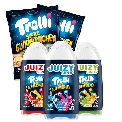 TROLLI Saure Glühwürmchen Sirup Süßigkeiten Mix - Geschenk-Box Großpackung Candy Party-Mix 4er Mix Bundle von JUIZY WOW