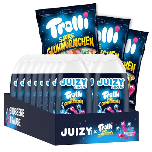 TROLLI Saure Glühwürmchen Sirup Süßigkeiten Mix - Geschenk-Box Großpackung Candy Party-Mix Erdbeere Traube Edition von JUIZY WOW