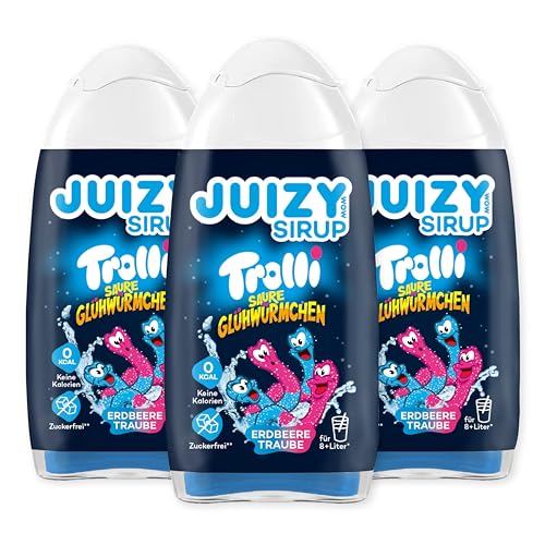 TROLLI Saure Glühwürmchen Sirup ohne Zucker | Saures Getränk Konzentrat - Limonade Getränkesirup 3 x 65ml Erdbeere Traube | Sirup für Wasser (Sodastream kompatibel) von JUIZY WOW