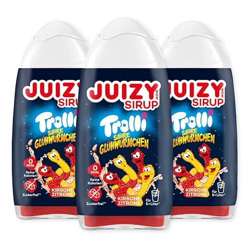 TROLLI Saure Glühwürmchen Sirup ohne Zucker | Saures Getränk Konzentrat - Limonade Getränkesirup 3 x 65ml Kirsche Zitrone | Sirup für Wasser (Sodastream kompatibel) von JUIZY WOW