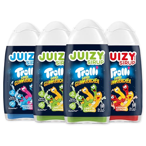 TROLLI Saure Glühwürmchen Sirup ohne Zucker | Saures Getränk Konzentrat - Limonade Getränkesirup 4 x 65ml Lime Mixed | Sirup für Wasser (Sodastream kompatibel) von JUIZY WOW